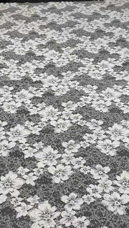 Beaded Flower Lace Fabric in Ivory, Embroidery Floral Tulle Fabric, Mesh Tulle Fabric for Wedding Dress, Bridal Lace Fabric, Sold By the Yard