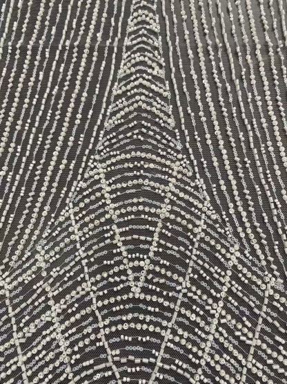 Heavy Beaded Lace Fabric with Lines, Stripe Embroidery Tulle Applique by the Yard, Sequin Lace for Bridal & Evening Wear,Wedding Dress