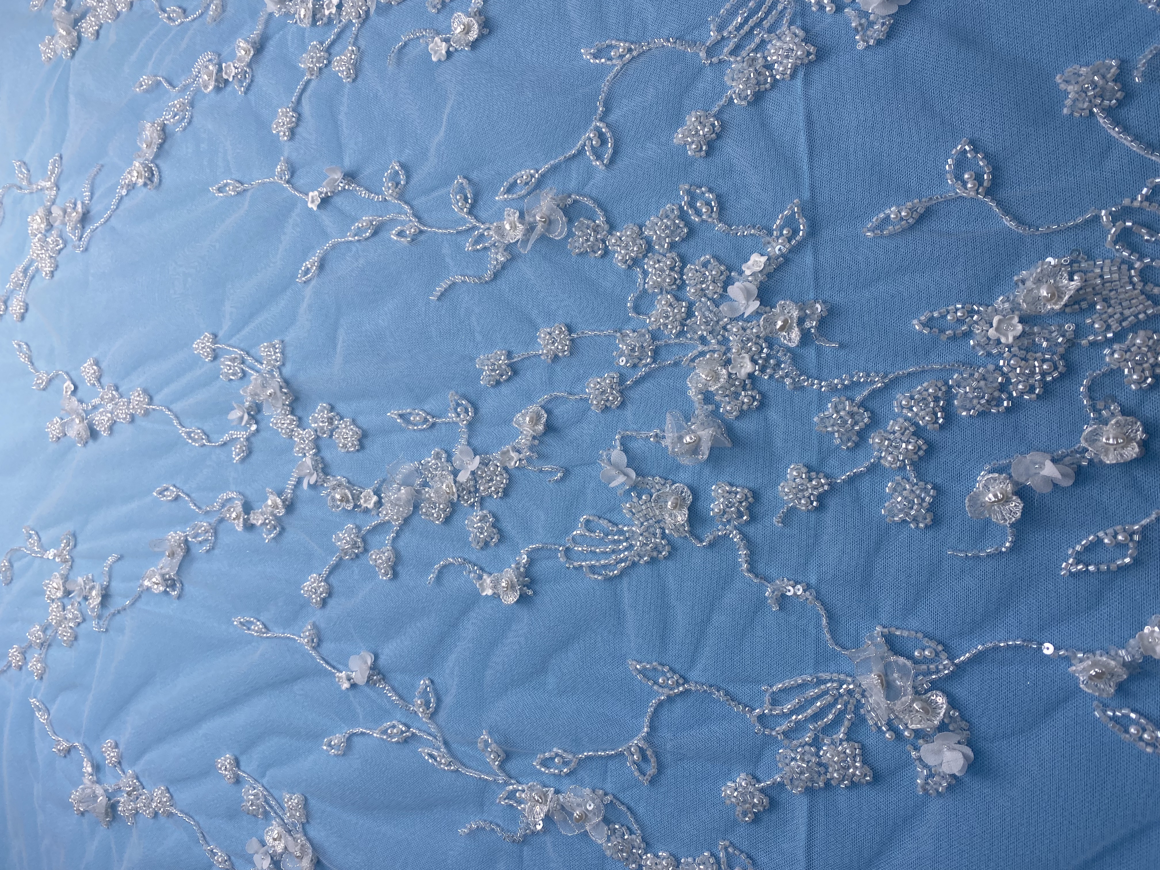 Exquisite Ivory Fabric! Embellished with Pearls, Sparkling Sequins & Delicate Embroidery. Ideal for Wedding Dresses/Chic Evening Wear—Premium Craftsmanship, Shop Now!