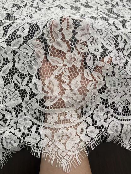 Soft Light French Chantily Eyelash Lace for Wedding Dress, Bridal Gown, Classic Lace Top Overlay, White Lace Fabric DIY Bridal Dress 