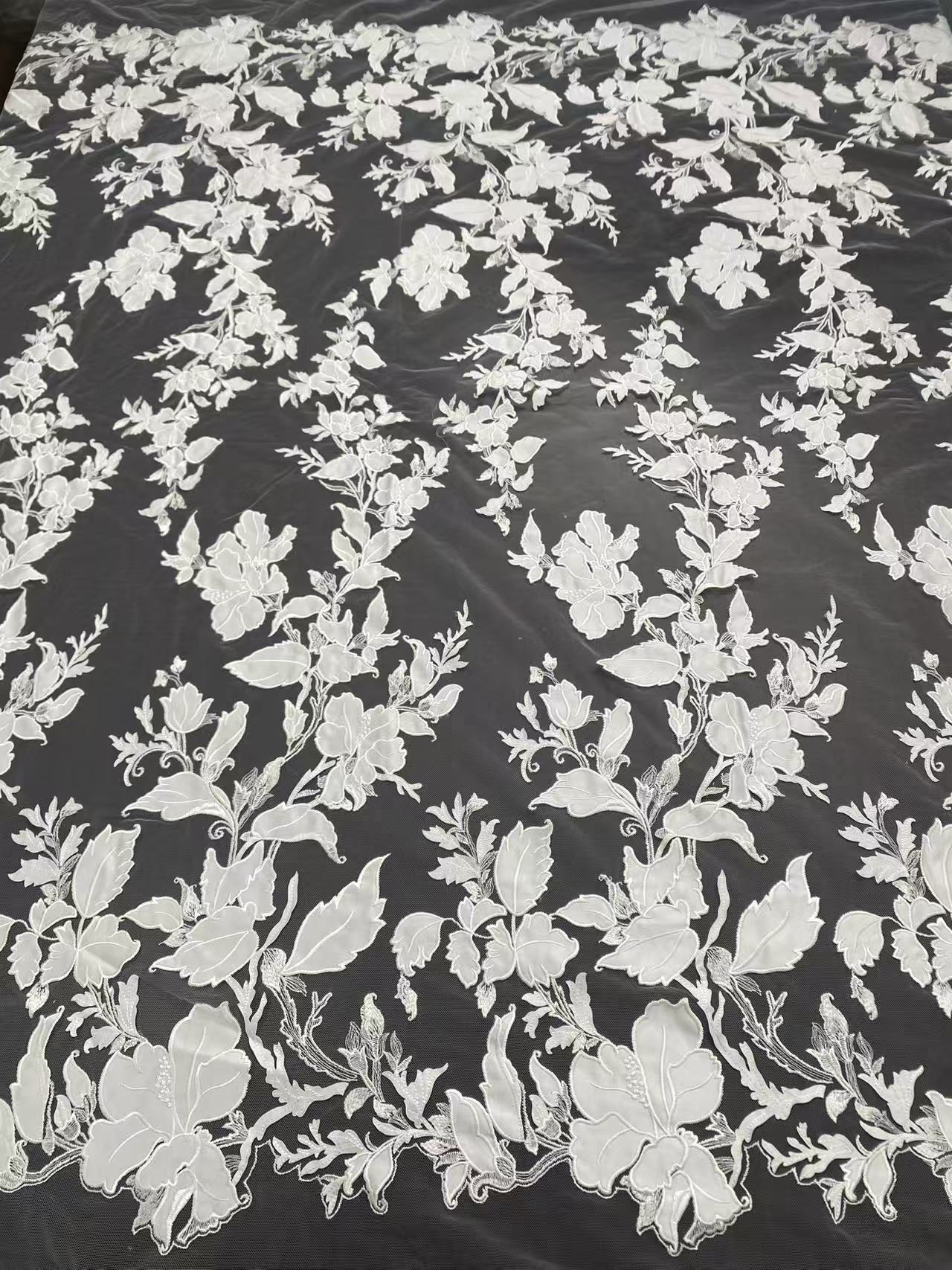 White Embroidery floral Lace Fabric, Lace material for Bridal Wedding Dress Veil, Soft Venice flower lace by the yards