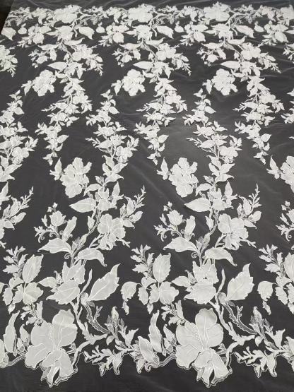 White Embroidery floral Lace Fabric, Lace material for Bridal Wedding Dress Veil, Soft Venice flower lace by the yards