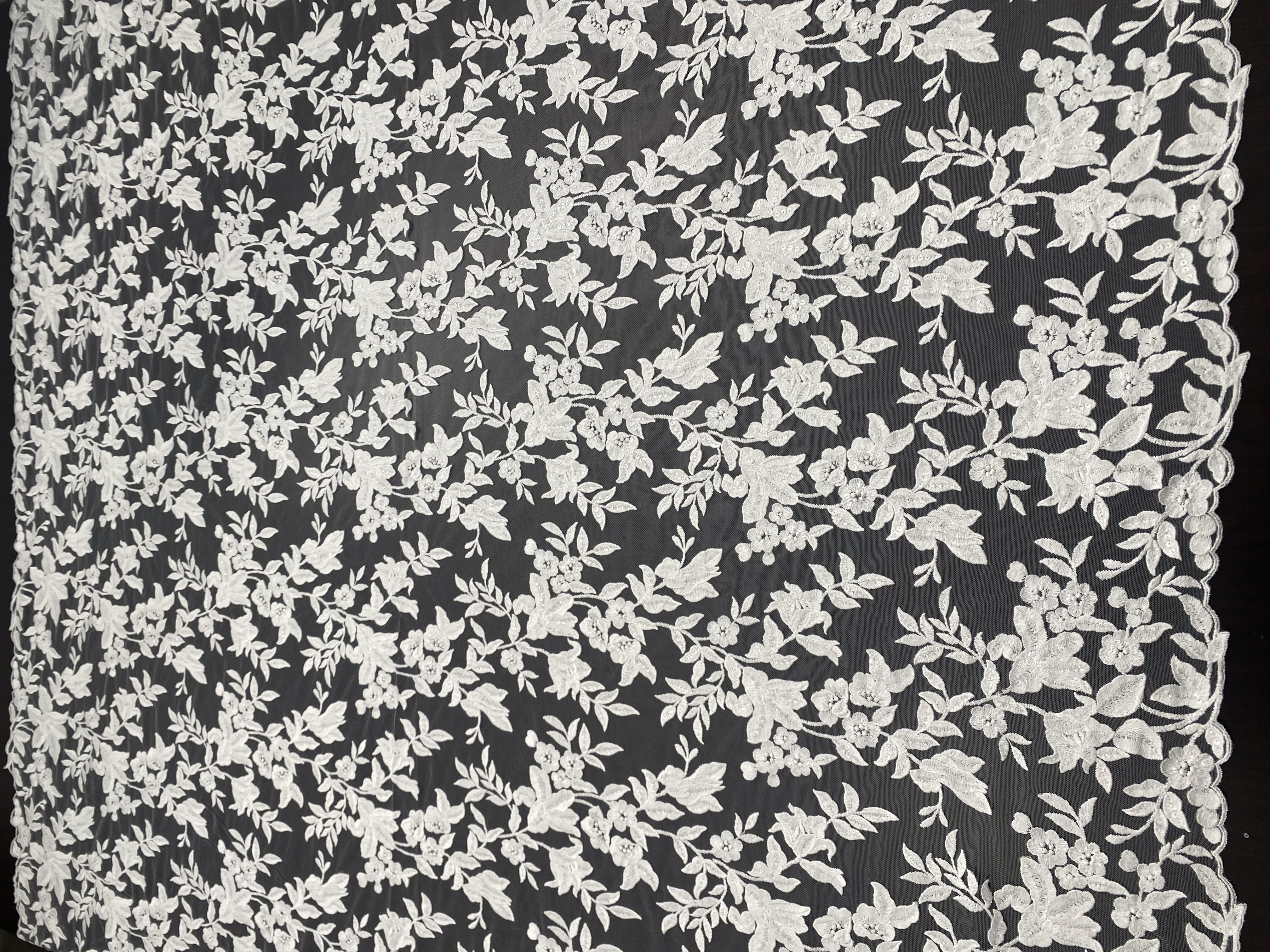 Ivory Bridal Embroidery Floral Lace Fabric, Delicate Floral Applique lace, Formal Dress Prom lace, Wedding Gown lace, rehearsal, by 1 yard