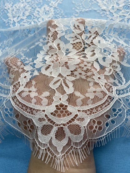 French Eyelash Lace Fabric – 300CM Long & 1500M Wide Per Piece! Embroidered Floral Design for Wedding Dresses, Garment DIY, Decor & Crafts