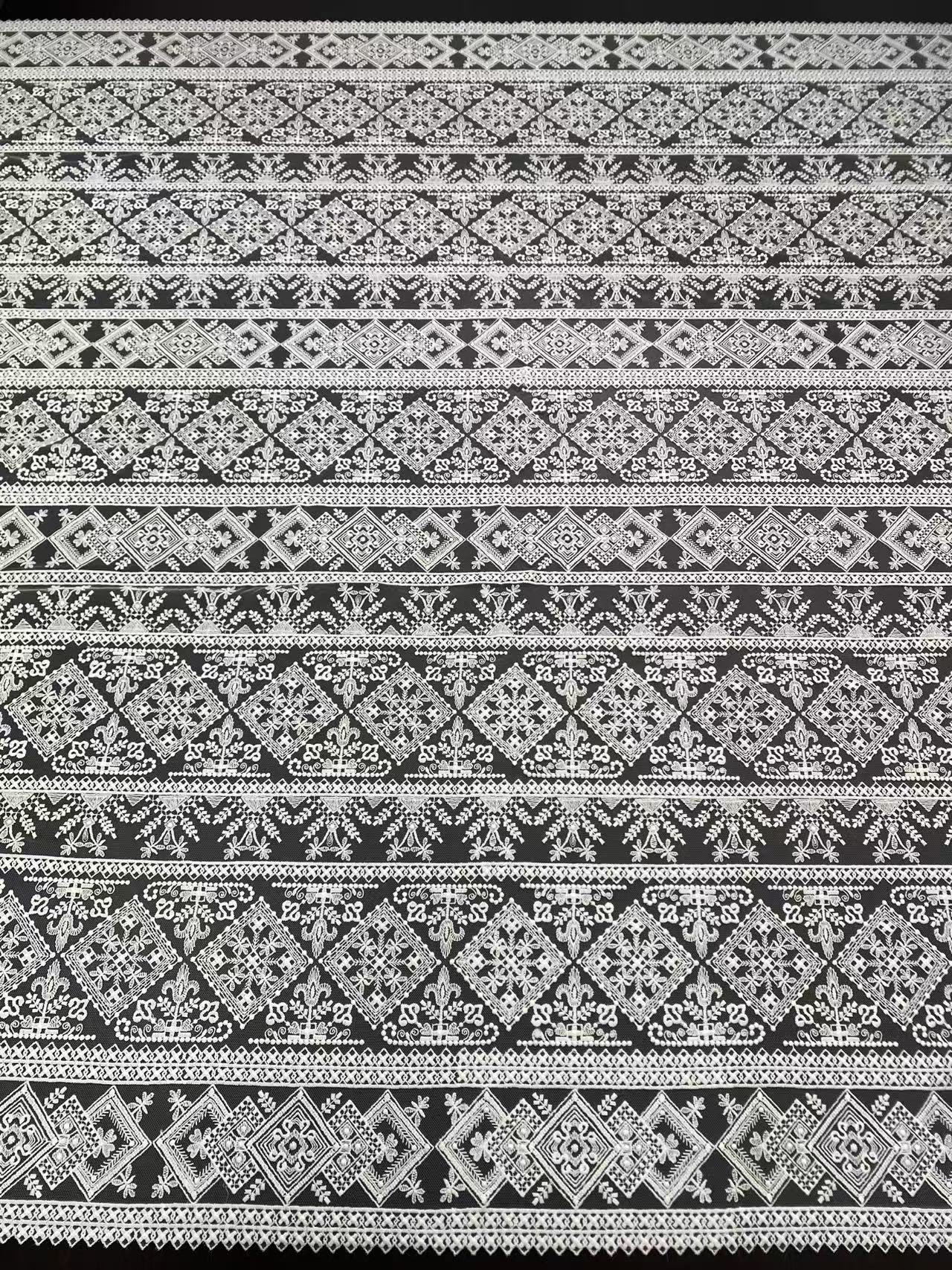 White Guipure Mesh Lace Fabric, Bridal Guipure Lace Fabric, Crochet Wedding Lace, Bridal Wedding Dress Stripe line Embroidery flower lace by the yard