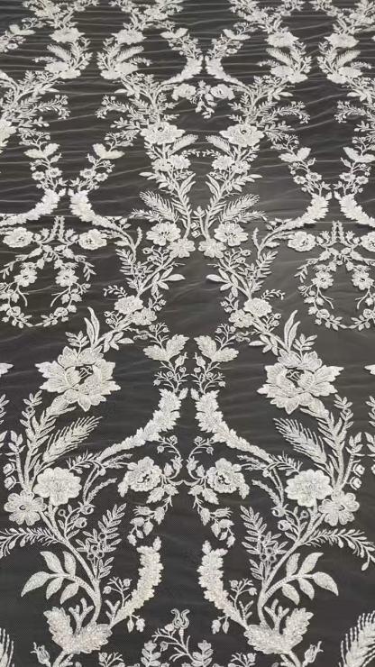 Ivory Bridal Embroidery Floral Lace Fabric, Delicate Floral Applique lace, Formal Dress Prom lace, Wedding Gown lace, rehearsal, by 1 yard