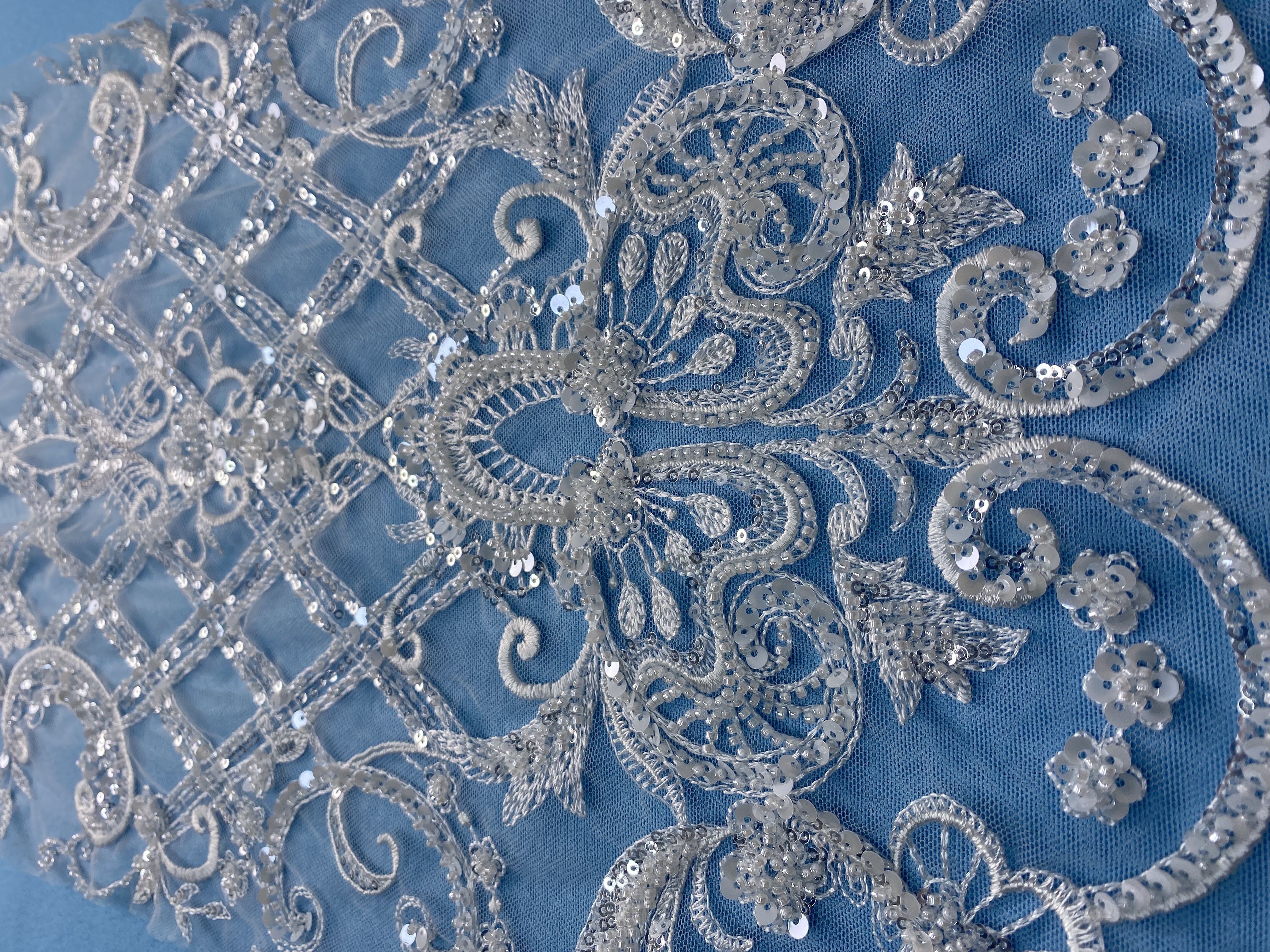 Gorgeous Ivory Fabric! Adorned with Intricate Embroidery, Sparkling Sequins & Beads. Ideal for Wedding Dresses/Evening Wear. Premium Craftsmanship—Shop This Exquisite Material Now!