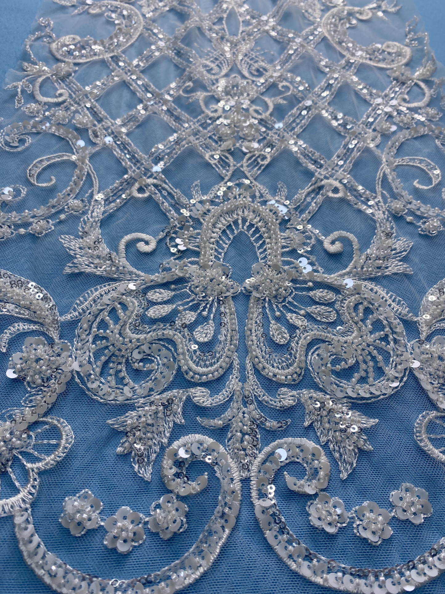 Gorgeous Ivory Fabric! Adorned with Intricate Embroidery, Sparkling Sequins & Beads. Ideal for Wedding Dresses/Evening Wear. Premium Craftsmanship—Shop This Exquisite Material Now!