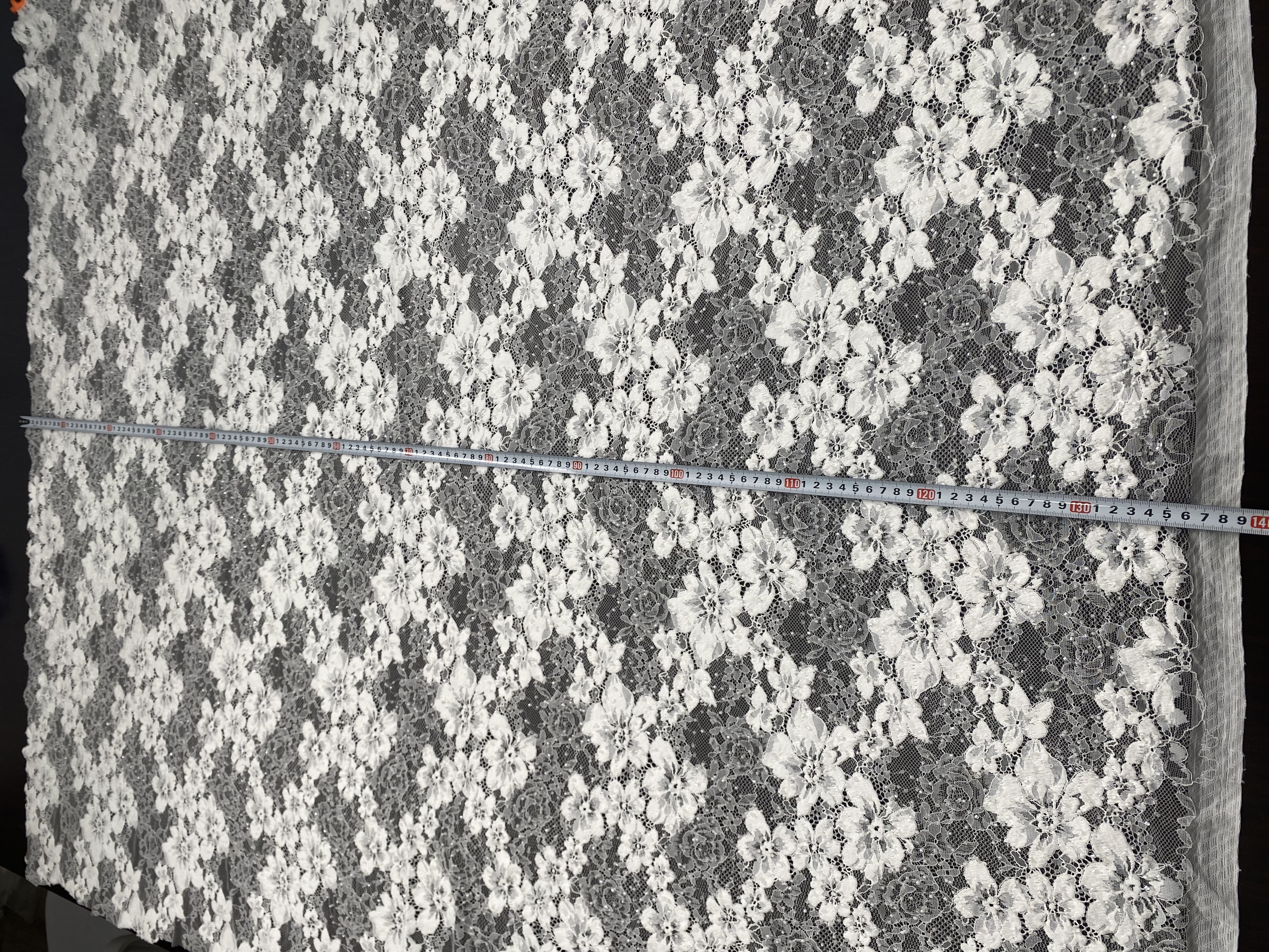 Beaded Flower Lace Fabric in Ivory, Embroidery Floral Tulle Fabric, Mesh Tulle Fabric for Wedding Dress, Bridal Lace Fabric, Sold By the Yard