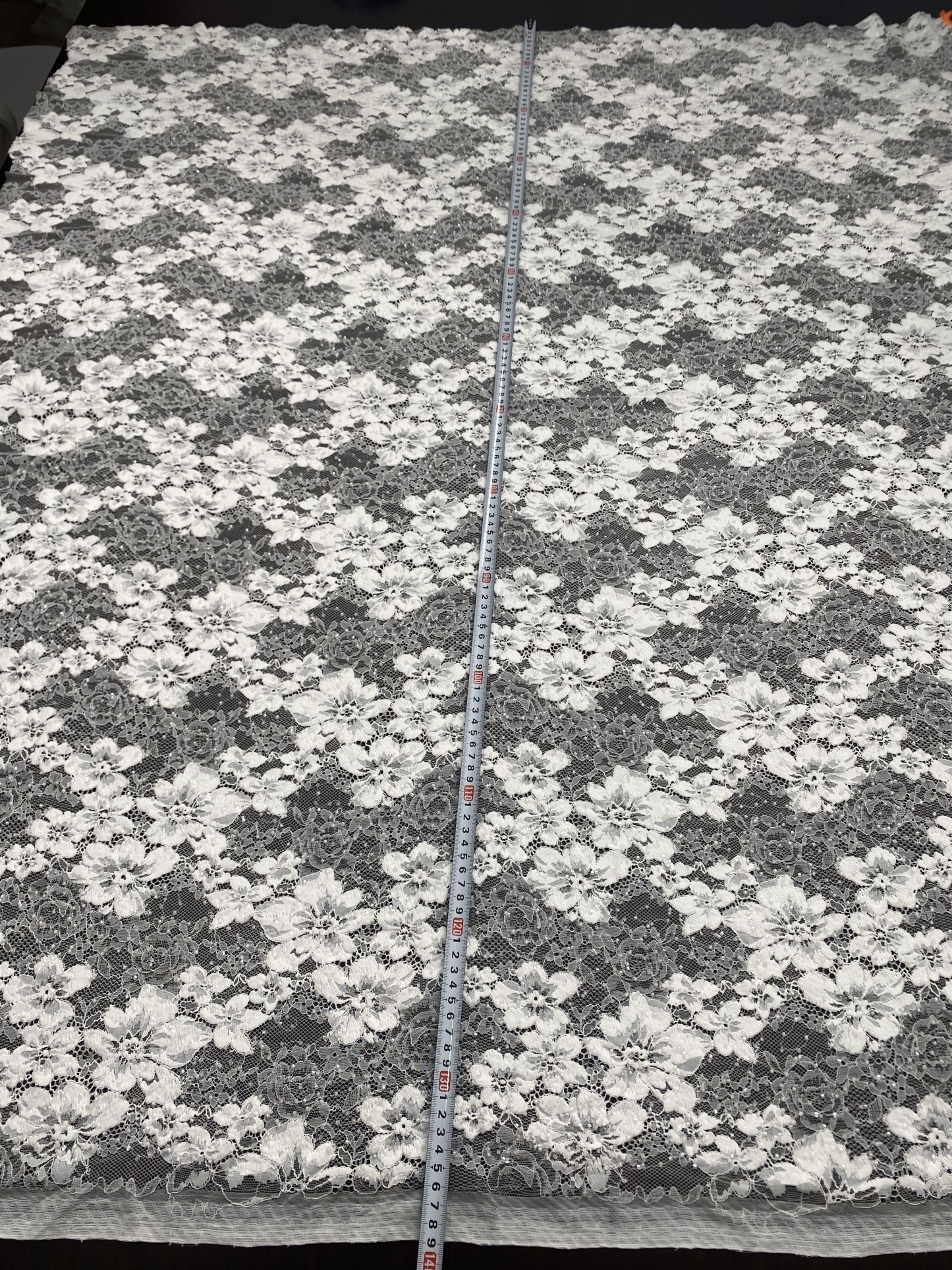 Beaded Flower Lace Fabric in Ivory, Embroidery Floral Tulle Fabric, Mesh Tulle Fabric for Wedding Dress, Bridal Lace Fabric, Sold By the Yard