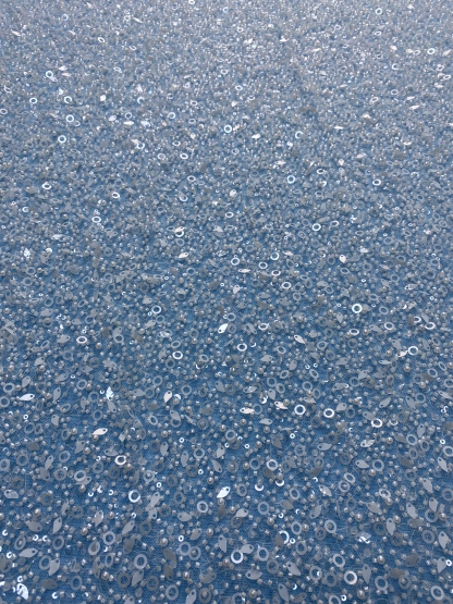 Exquisite Ivory Fabric! Embellished with Sparkling Sequins, Pearls & Beads. Ideal for Wedding Dresses/Chic Evening Wear—Premium Craftsmanship, Shop This Stunning Material Now!