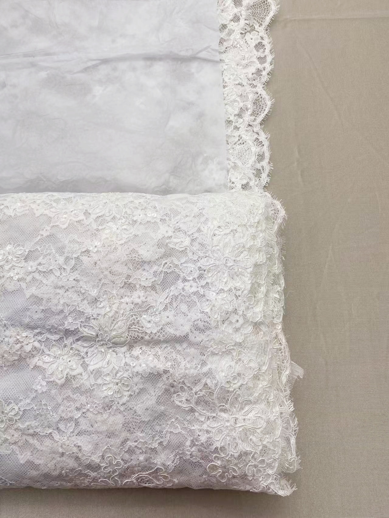 Ivory Corded Chantilly Flower Lace Fabric, French Eyelash Lace with Sequin for Wedding Dress, Bridal Gown, Sold as 3-meter piece