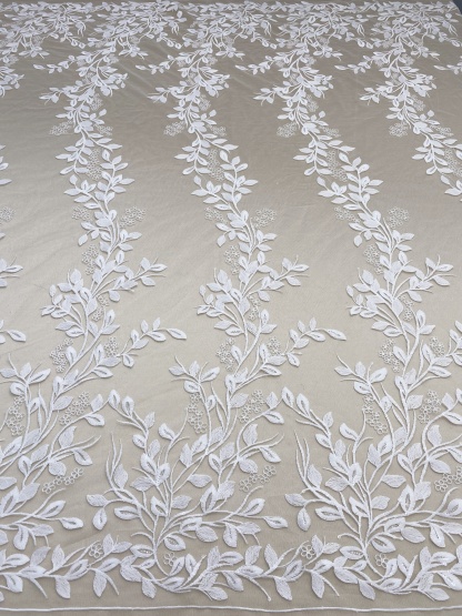 High Quality Wedding Dress Lace in White, Lace Fabric with Leaf Design, Embroidery Leaf Bridal Lace fabric, Soft Tulle Lace Fabric