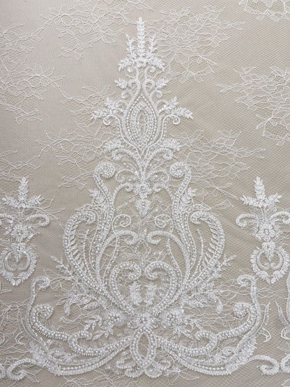 Ivory Beaded Tulle Fabric Bridal Lace with Heavy Embroidery,Hand Beaded Floral Sequin Lace for Wedding Dresses and Veils by the Yard