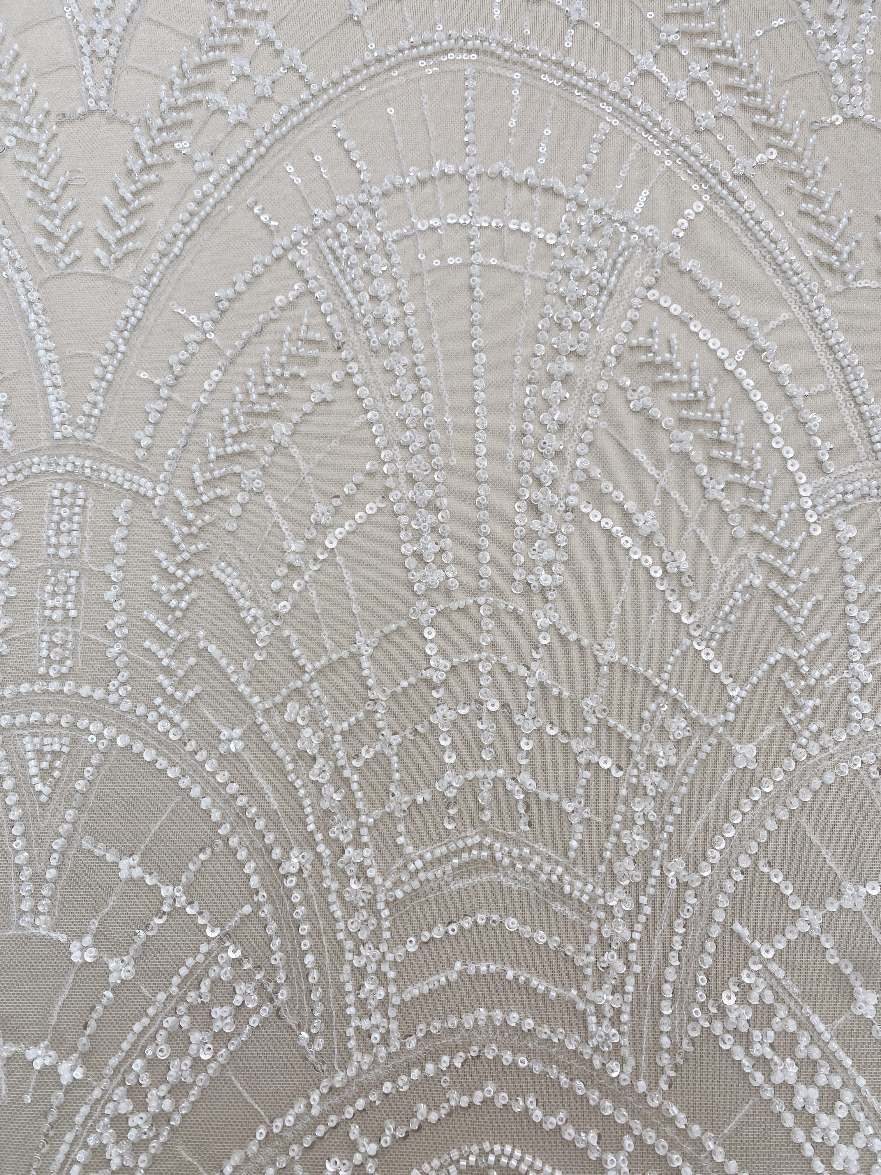 Heavy Crystal Bead Lace Fabric, 2 Styles Beads & Transparent Sequin Bead Lace, Bridal Wedding Prom Dress, Geometric Embroidery Tulle