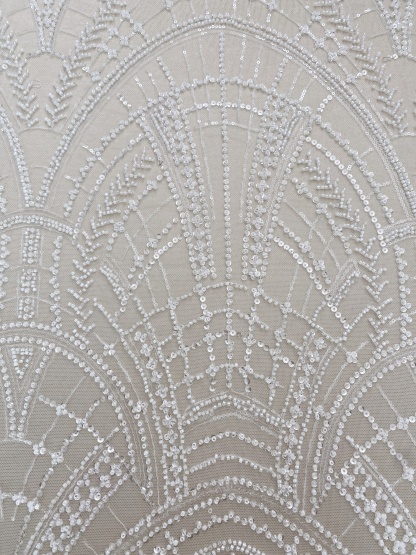 Heavy Crystal Bead Lace Fabric, 2 Styles Beads & Transparent Sequin Bead Lace, Bridal Wedding Prom Dress, Geometric Embroidery Tulle