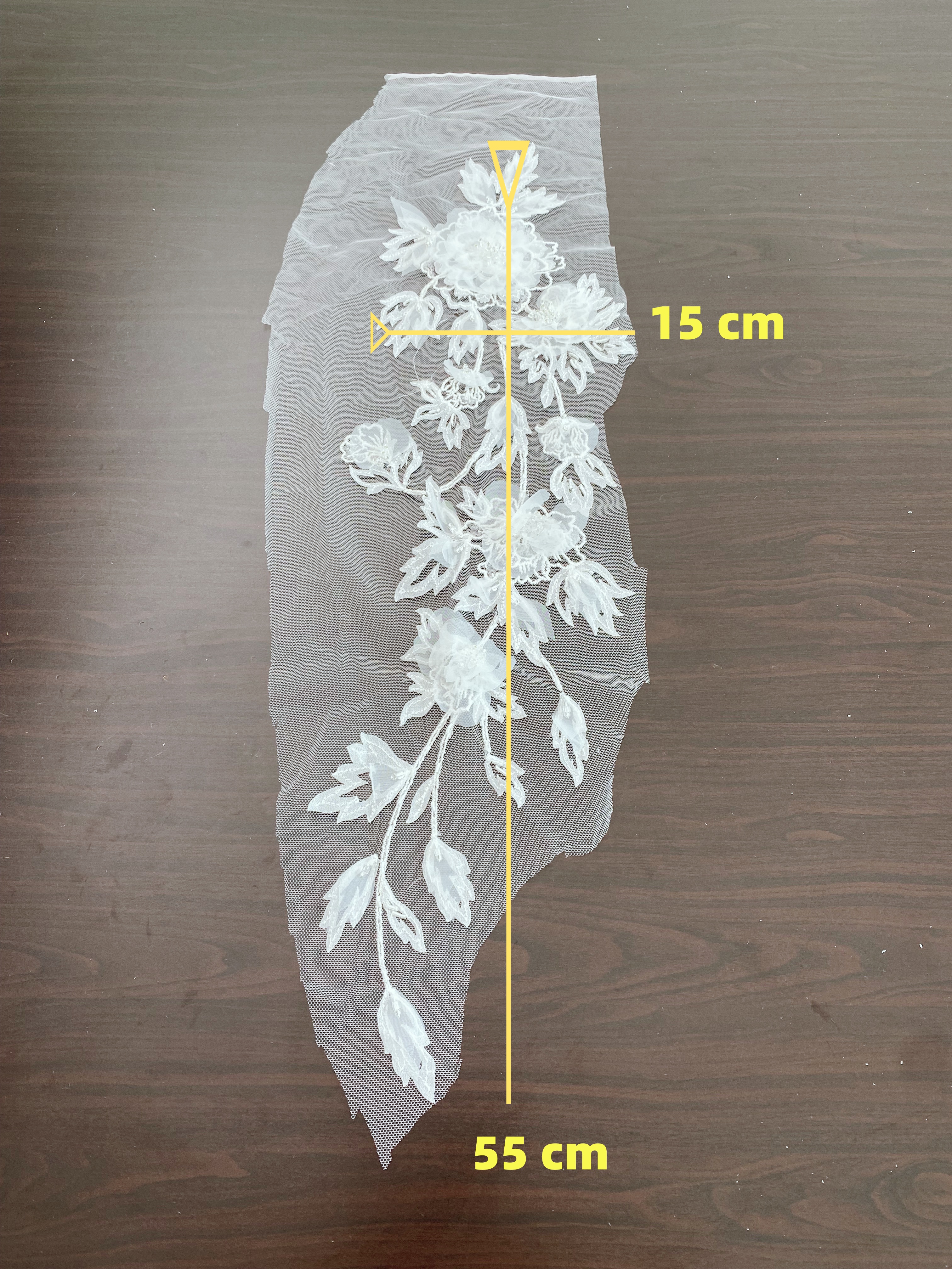 Ivory 3D Hand Beaded Bridal Lace Applique for Wedding Gown Bodice, Lace Veil, Couture Design, Floral Lace Trim, Wedding Dress Decor