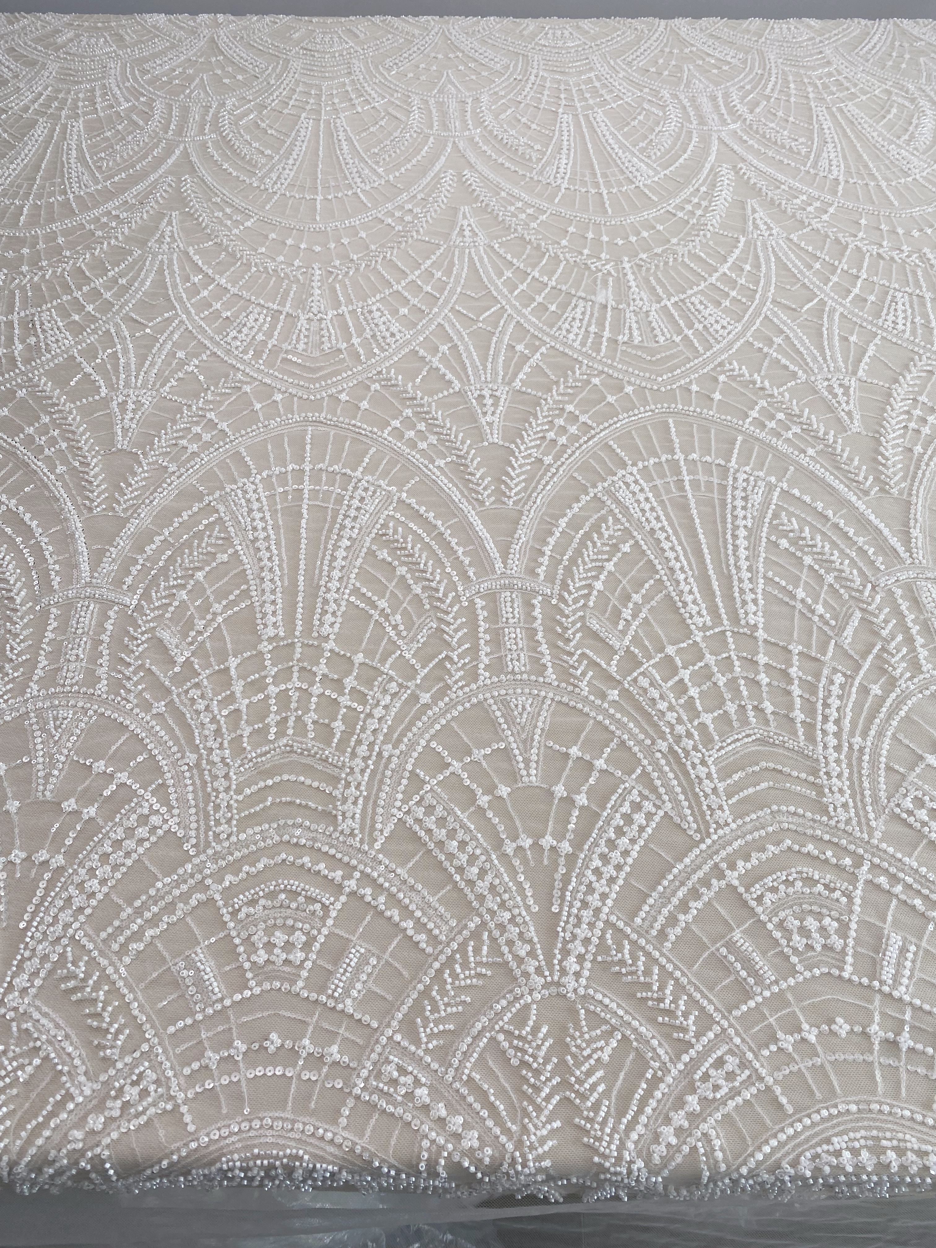 Heavy Crystal Bead Lace Fabric, 2 Styles Beads & Transparent Sequin Bead Lace, Bridal Wedding Prom Dress, Geometric Embroidery Tulle