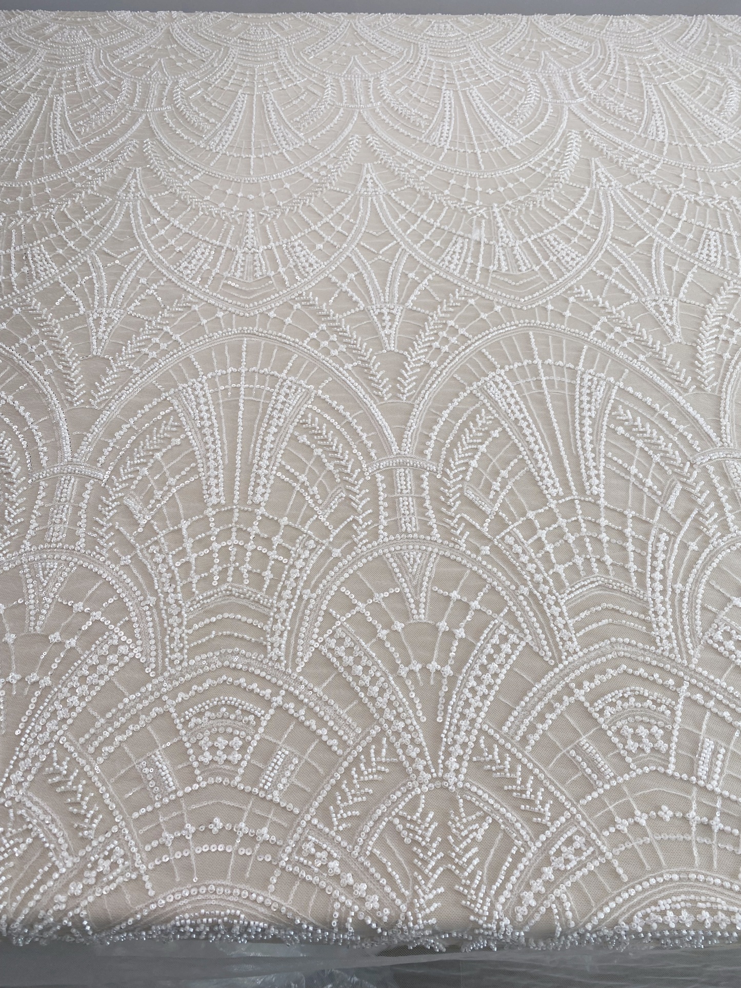 Heavy Crystal Bead Lace Fabric, 2 Styles Beads & Transparent Sequin Bead Lace, Bridal Wedding Prom Dress, Geometric Embroidery Tulle