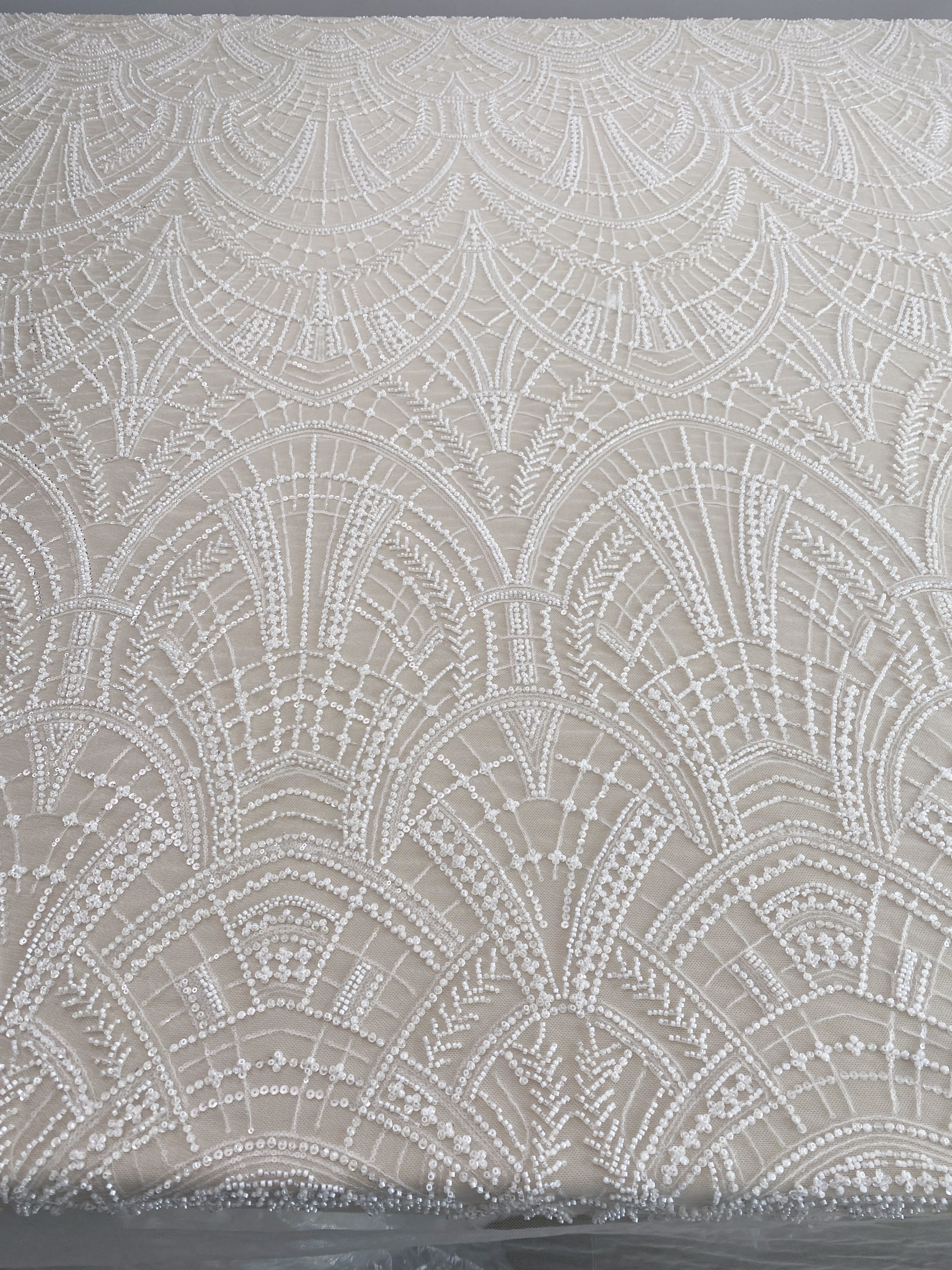 Heavy Crystal Bead Lace Fabric, 2 Styles Beads & Transparent Sequin Bead Lace, Bridal Wedding Prom Dress, Geometric Embroidery Tulle