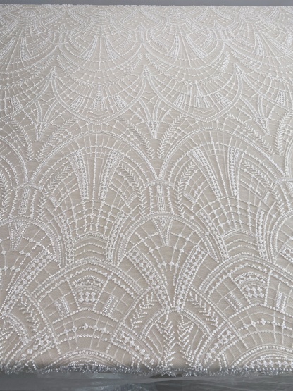 Heavy Crystal Bead Lace Fabric, 2 Styles Beads & Transparent Sequin Bead Lace, Bridal Wedding Prom Dress, Geometric Embroidery Tulle