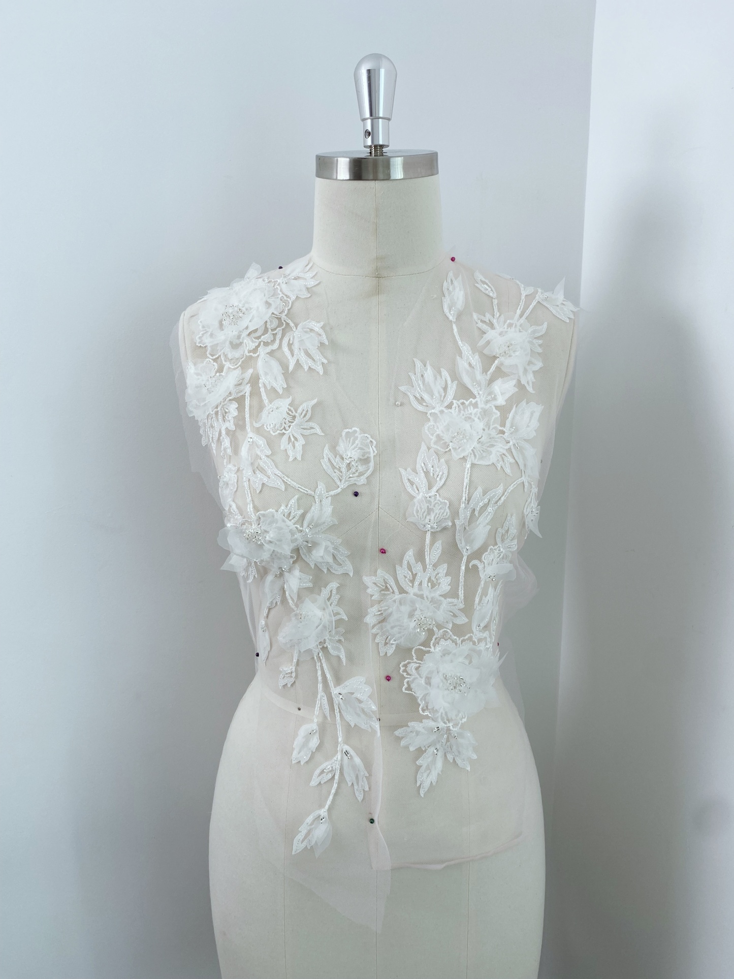 Ivory 3D Hand Beaded Bridal Lace Applique for Wedding Gown Bodice, Lace Veil, Couture Design, Floral Lace Trim, Wedding Dress Decor