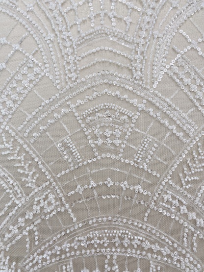 Heavy Crystal Bead Lace Fabric, 2 Styles Beads & Transparent Sequin Bead Lace, Bridal Wedding Prom Dress, Geometric Embroidery Tulle