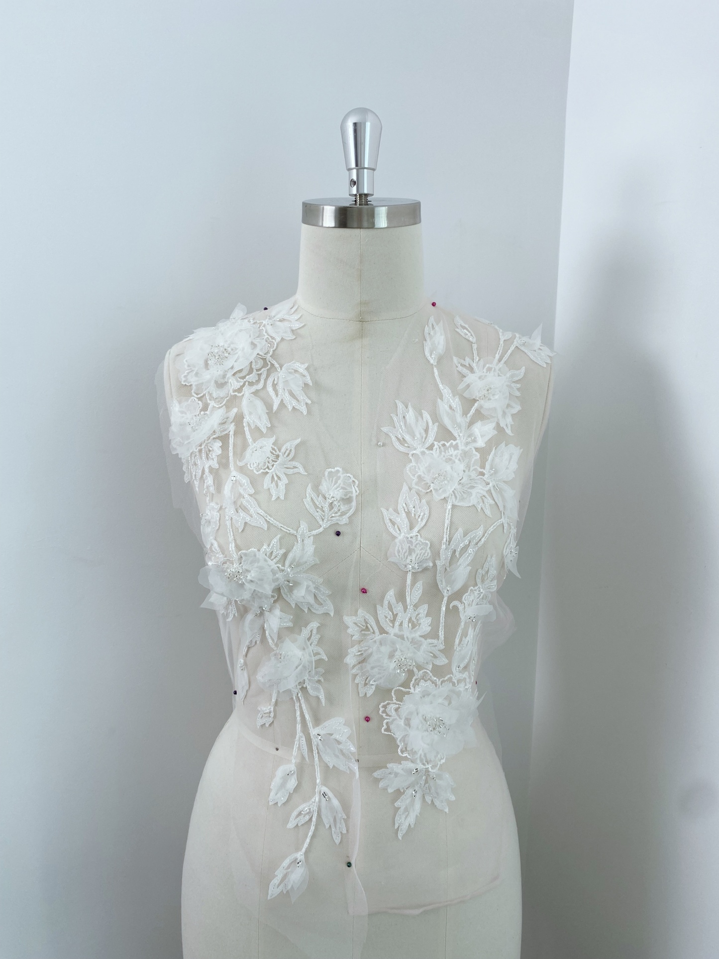 Ivory 3D Hand Beaded Bridal Lace Applique for Wedding Gown Bodice, Lace Veil, Couture Design, Floral Lace Trim, Wedding Dress Decor