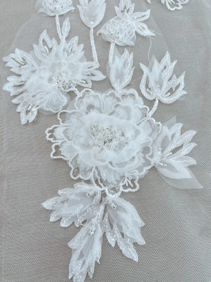Ivory 3D Hand Beaded Bridal Lace Applique for Wedding Gown Bodice, Lace Veil, Couture Design, Floral Lace Trim, Wedding Dress Decor