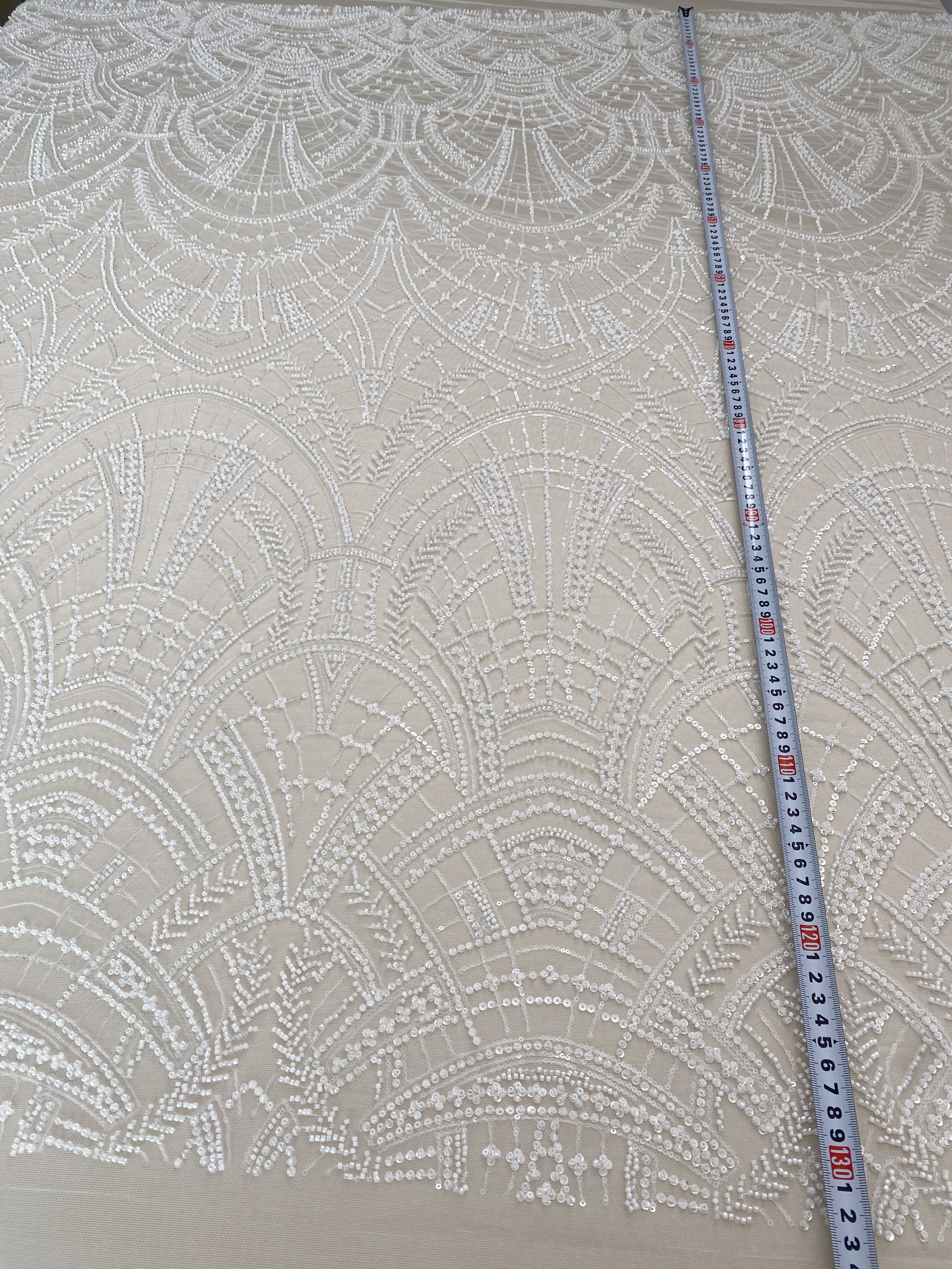 Heavy Crystal Bead Lace Fabric, 2 Styles Beads & Transparent Sequin Bead Lace, Bridal Wedding Prom Dress, Geometric Embroidery Tulle