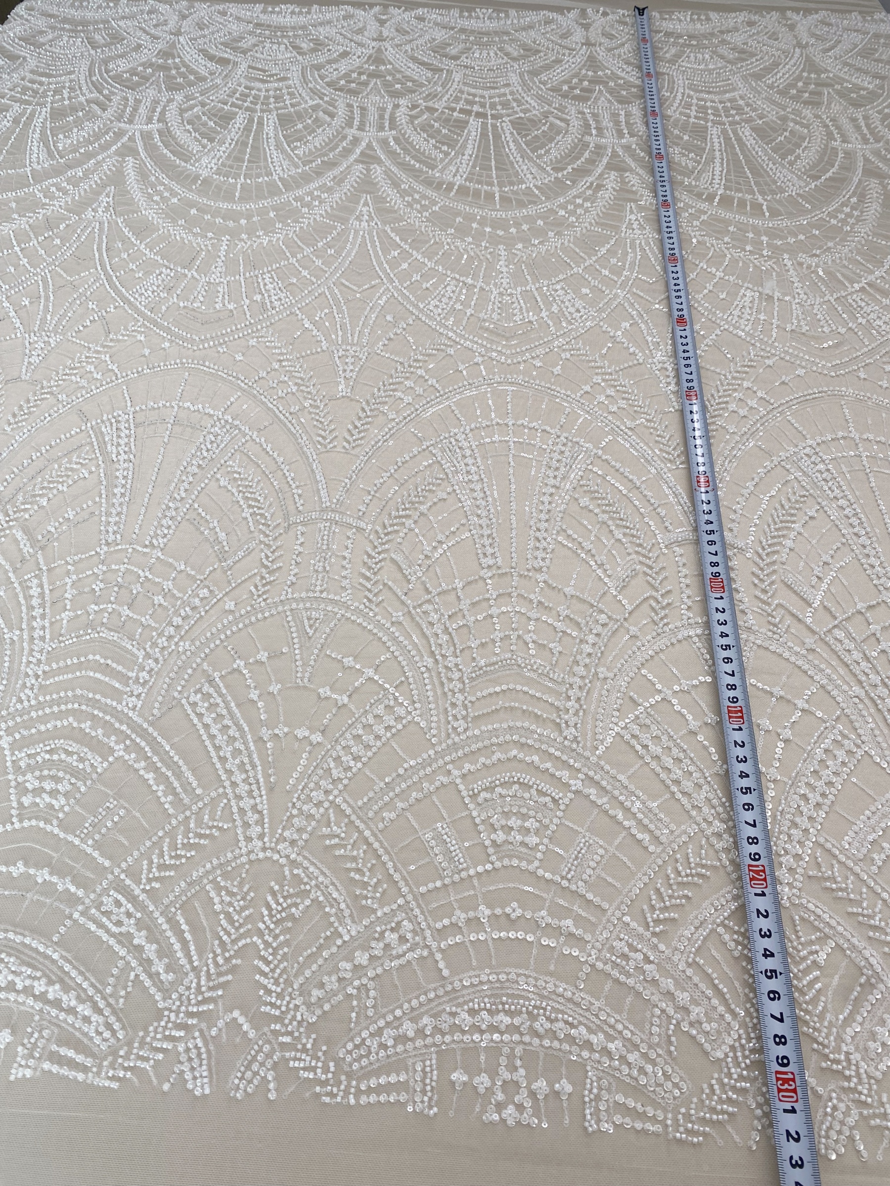 Heavy Crystal Bead Lace Fabric, 2 Styles Beads & Transparent Sequin Bead Lace, Bridal Wedding Prom Dress, Geometric Embroidery Tulle