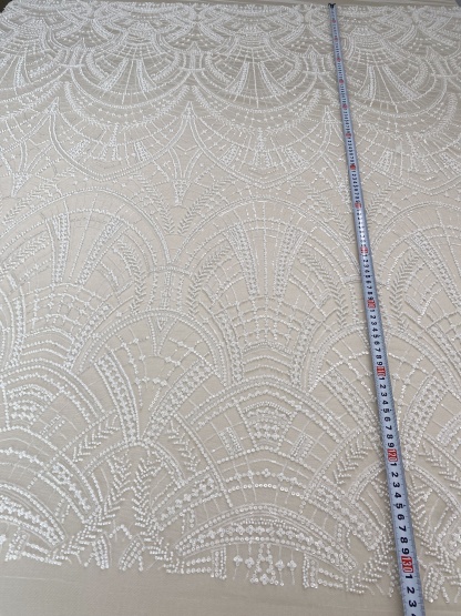 Heavy Crystal Bead Lace Fabric, 2 Styles Beads & Transparent Sequin Bead Lace, Bridal Wedding Prom Dress, Geometric Embroidery Tulle