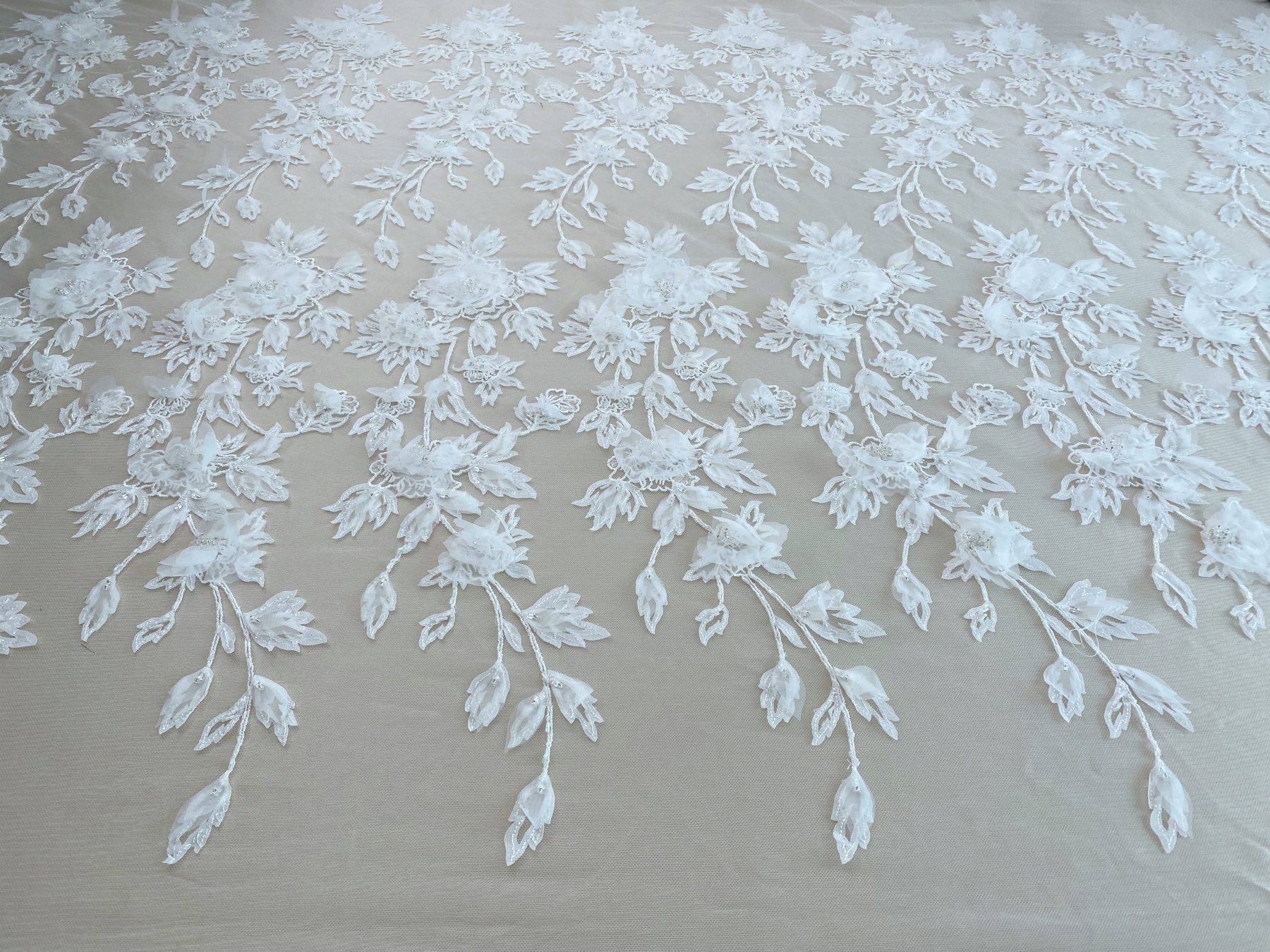 Ivory 3D Hand Beaded Bridal Lace Applique for Wedding Gown Bodice, Lace Veil, Couture Design, Floral Lace Trim, Wedding Dress Decor