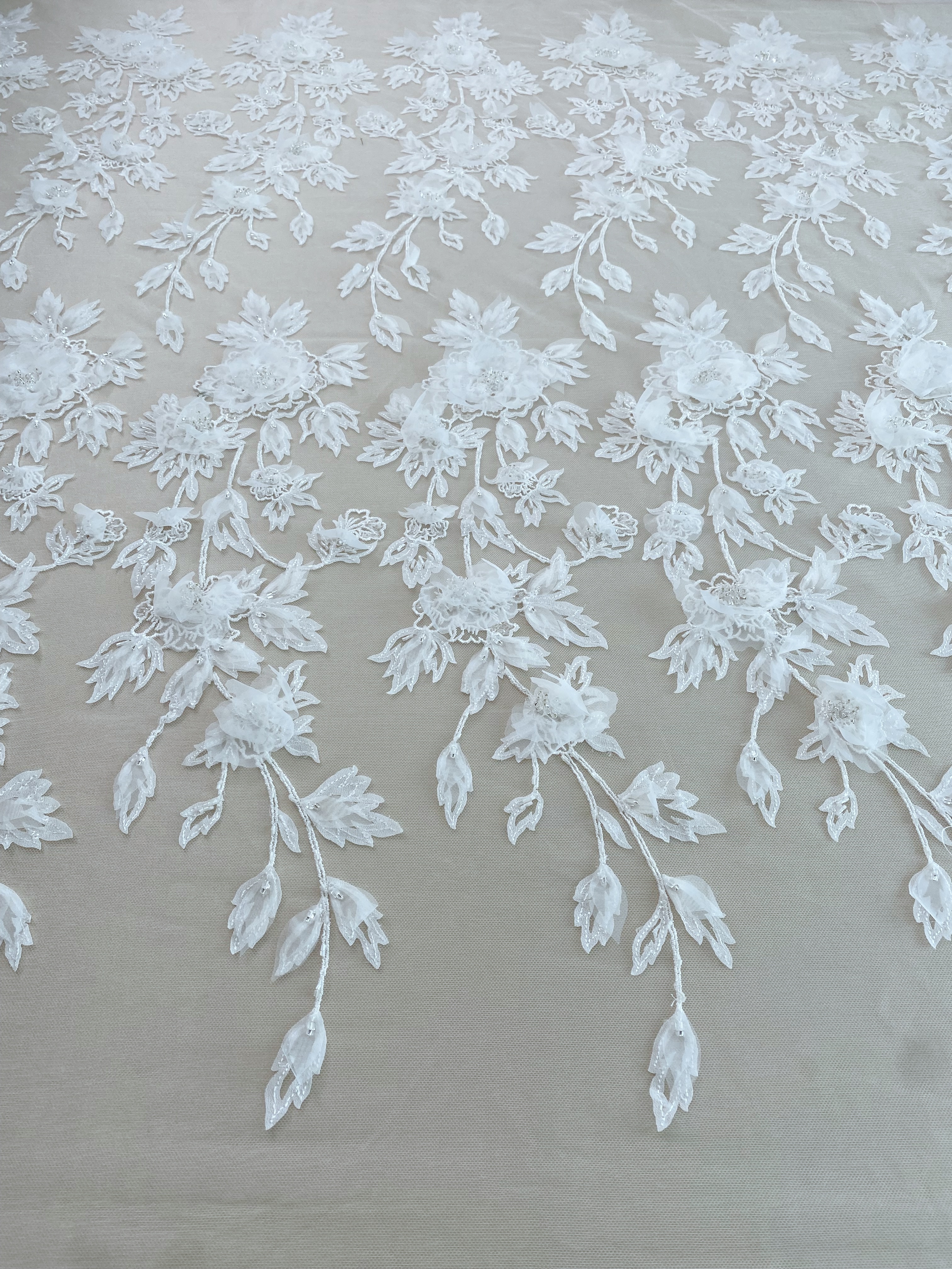 Ivory 3D Hand Beaded Bridal Lace Applique for Wedding Gown Bodice, Lace Veil, Couture Design, Floral Lace Trim, Wedding Dress Decor