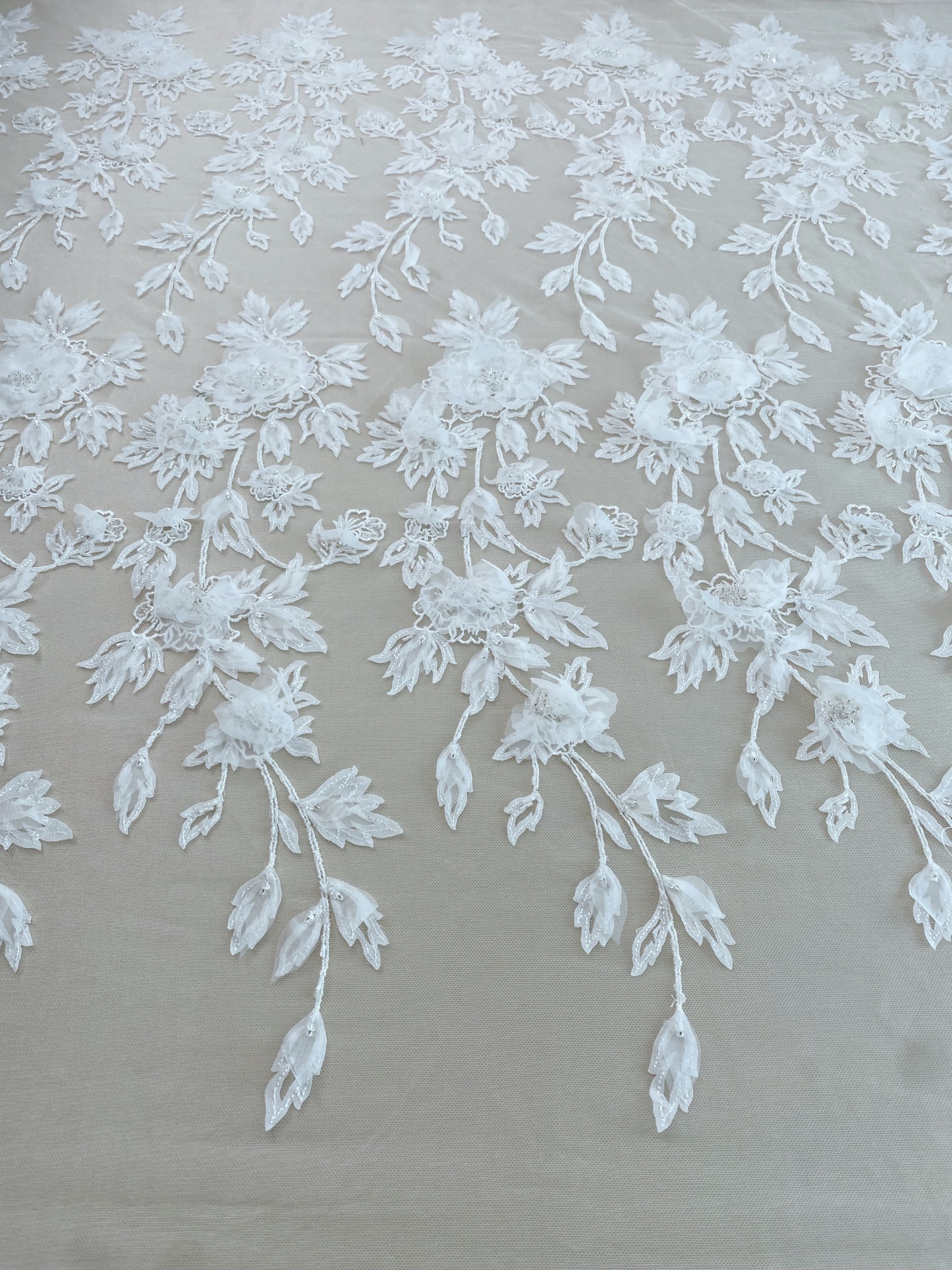 Ivory 3D Hand Beaded Bridal Lace Applique for Wedding Gown Bodice, Lace Veil, Couture Design, Floral Lace Trim, Wedding Dress Decor