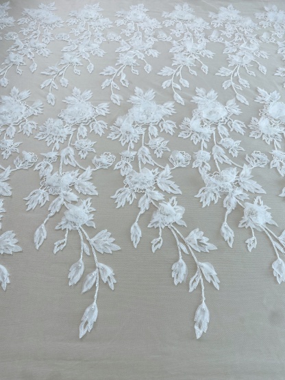 Ivory 3D Hand Beaded Bridal Lace Applique for Wedding Gown Bodice, Lace Veil, Couture Design, Floral Lace Trim, Wedding Dress Decor