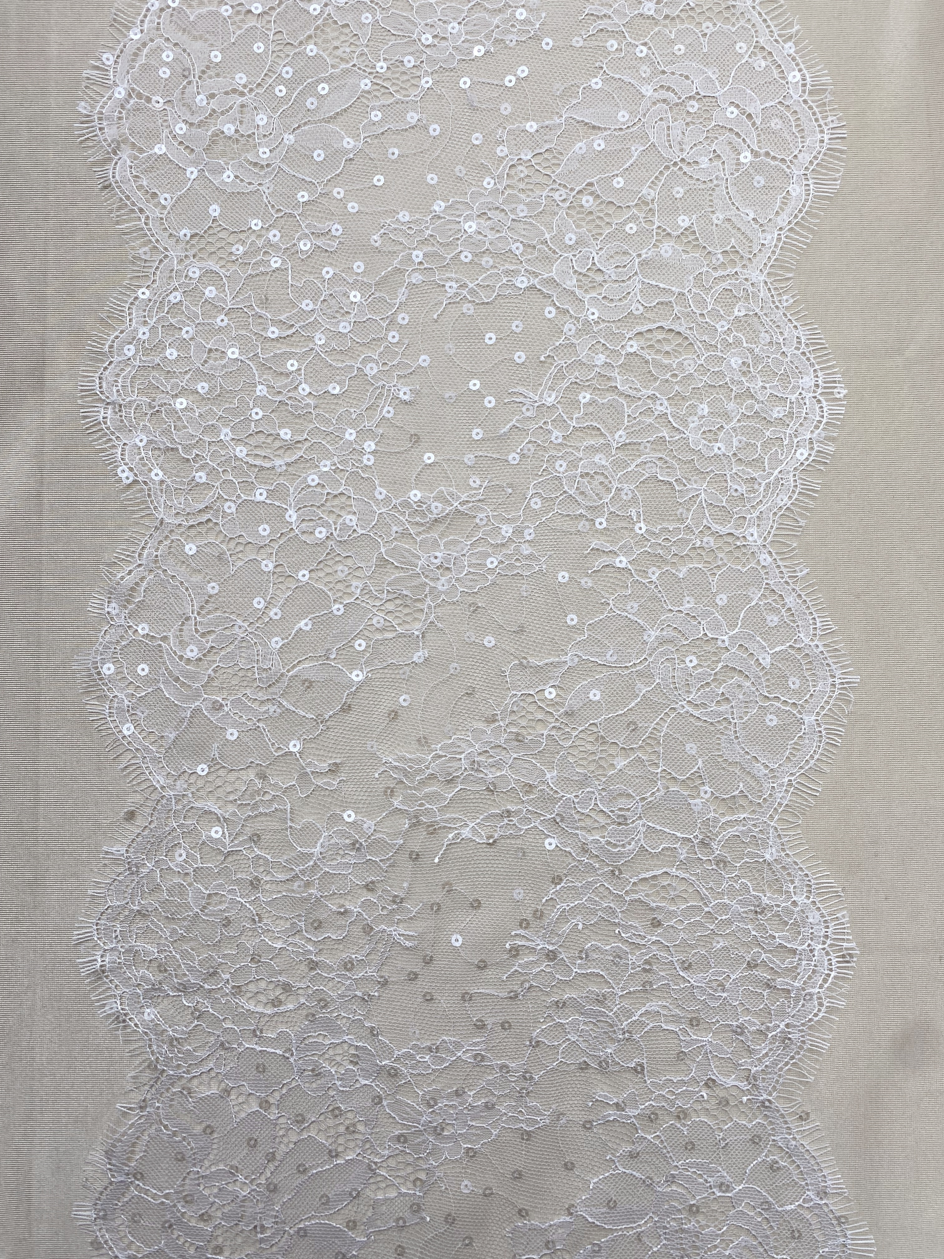 3 Meters French Chantilly Lace Trims with Double Side Scalloped, Sequins Lace Trim, Bridal Veil Lace Fabric