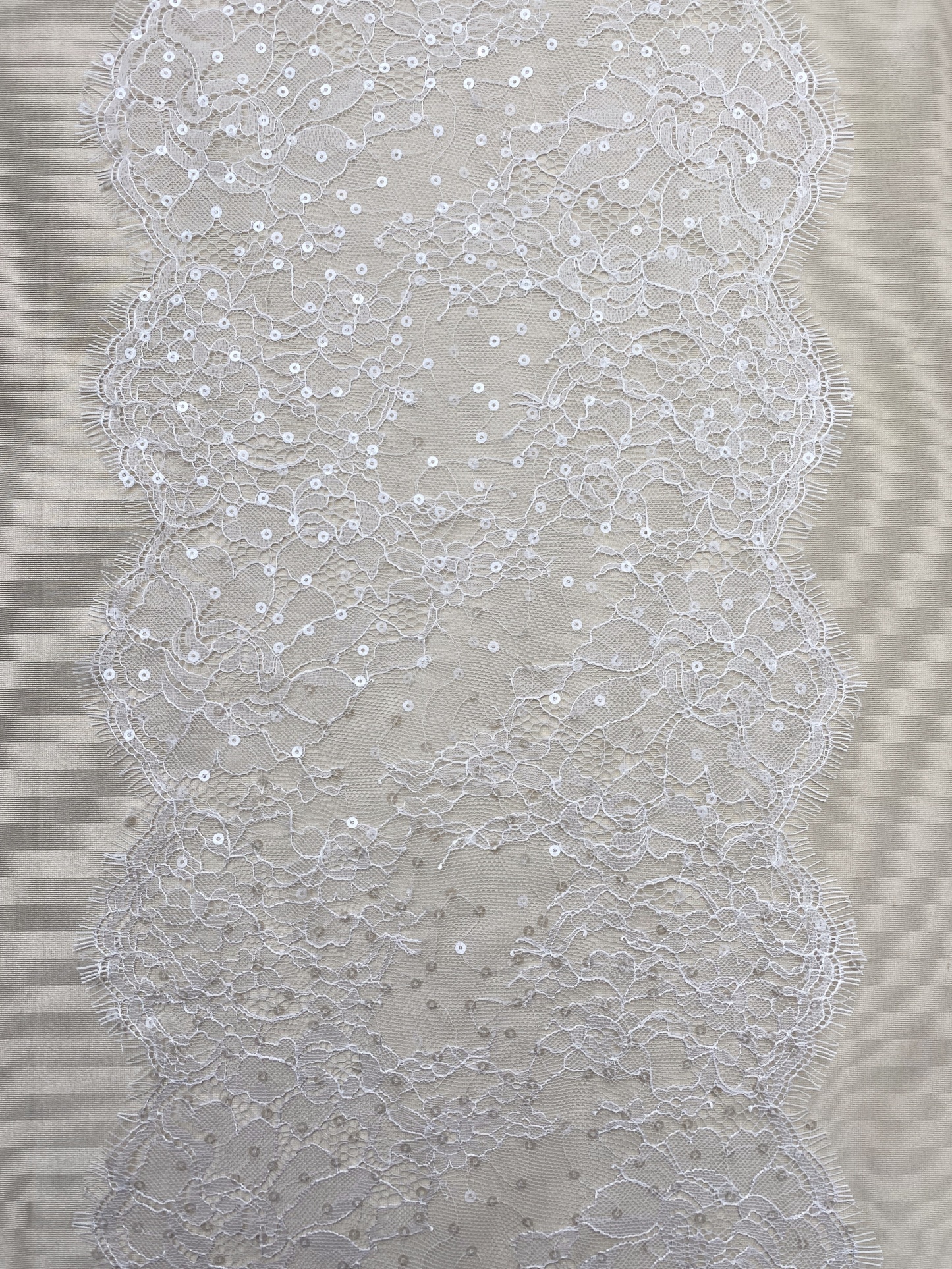 3 Meters French Chantilly Lace Trims with Double Side Scalloped, Sequins Lace Trim, Bridal Veil Lace Fabric