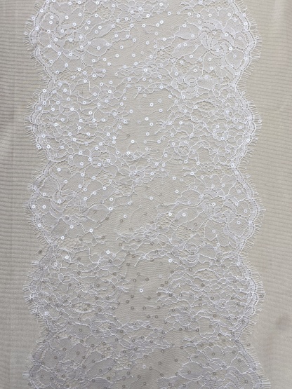 3 Meters French Chantilly Lace Trims with Double Side Scalloped, Sequins Lace Trim, Bridal Veil Lace Fabric