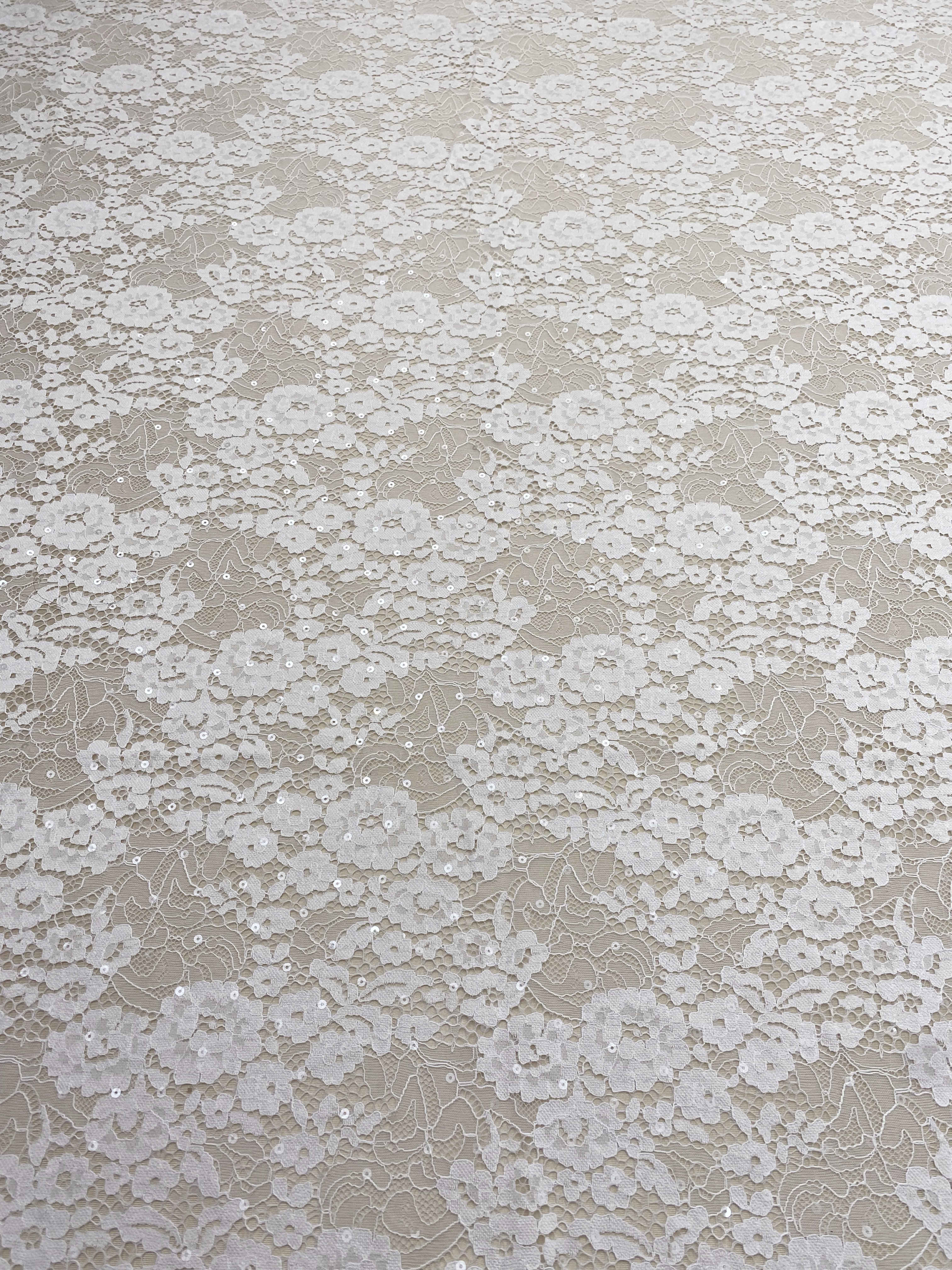 3 Meter French Chantilly Lace Fabric with Sequins, White Soft Wedding Lace with Scalloped Edge for Wedding Dress Veil Lace Robe