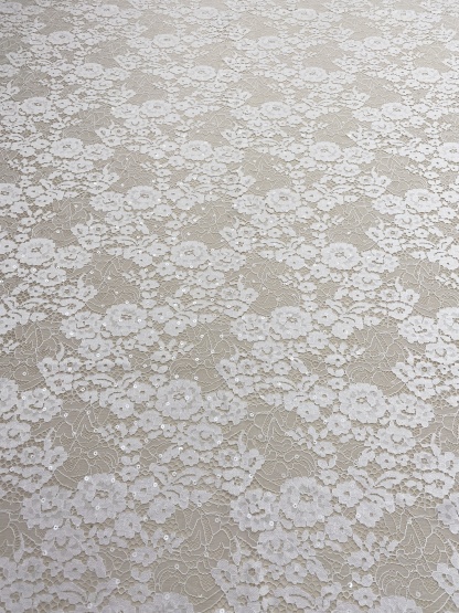 3 Meter French Chantilly Lace Fabric with Sequins, White Soft Wedding Lace with Scalloped Edge for Wedding Dress Veil Lace Robe