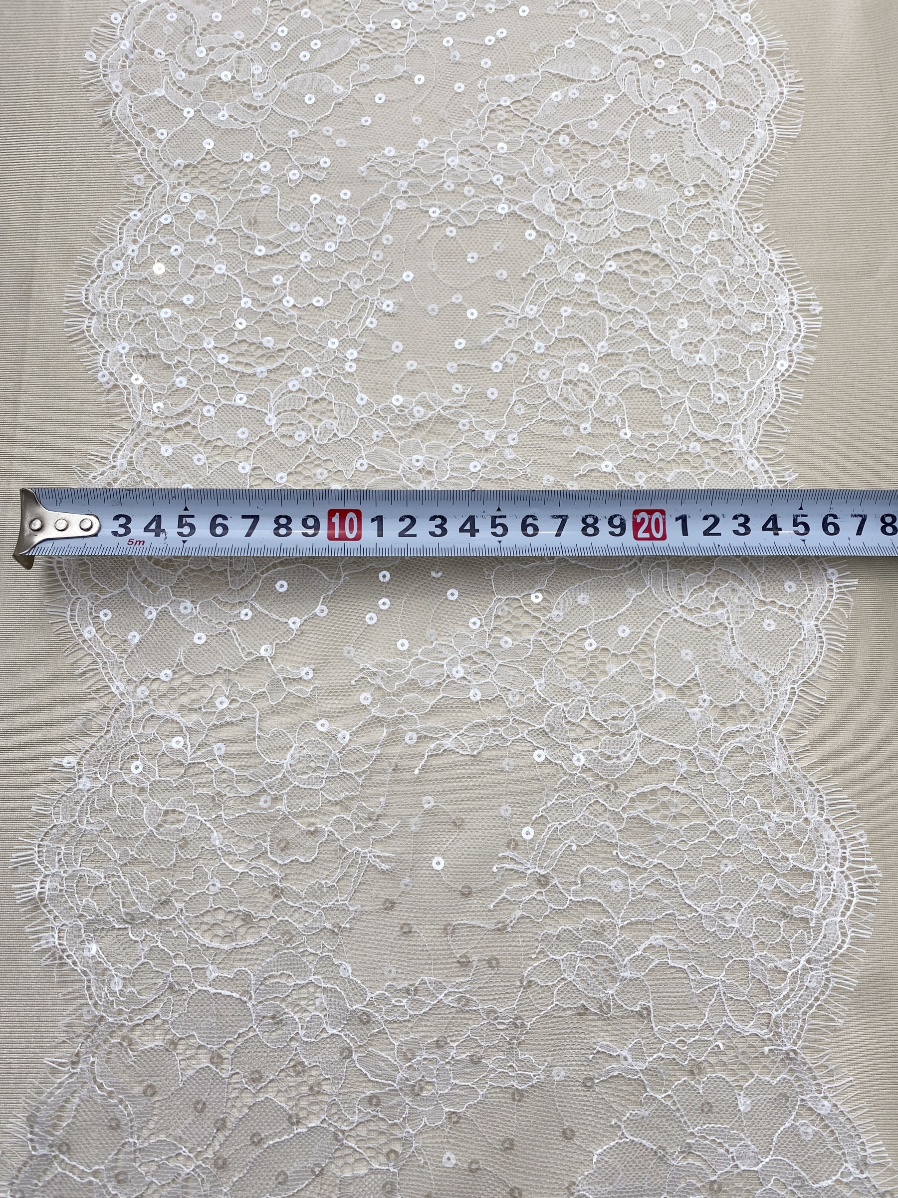 3 Meters French Chantilly Lace Trims with Double Side Scalloped, Sequins Lace Trim, Bridal Veil Lace Fabric