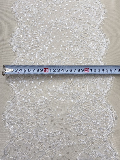 3 Meters French Chantilly Lace Trims with Double Side Scalloped, Sequins Lace Trim, Bridal Veil Lace Fabric