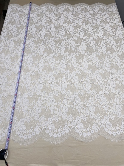 3 Meter French Chantilly Lace Fabric with Sequins, White Soft Wedding Lace with Scalloped Edge for Wedding Dress Veil Lace Robe