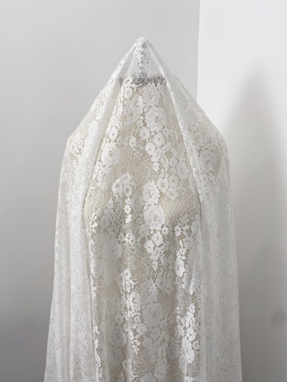 3 Meter French Chantilly Lace Fabric with Sequins, White Soft Wedding Lace with Scalloped Edge for Wedding Dress Veil Lace Robe
