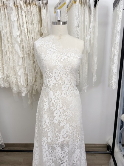 3 Meter French Chantilly Lace Fabric with Sequins, White Soft Wedding Lace with Scalloped Edge for Wedding Dress Veil Lace Robe