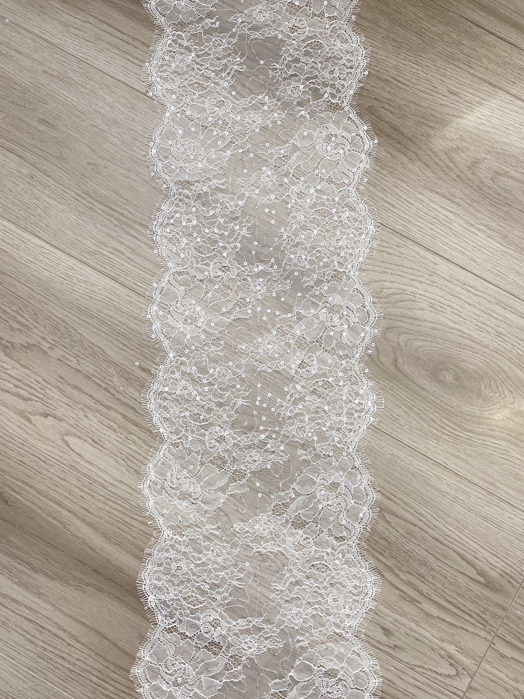 3 Meters French Chantilly Lace Trims with Double Side Scalloped, Sequins Lace Trim, Bridal Veil Lace Fabric