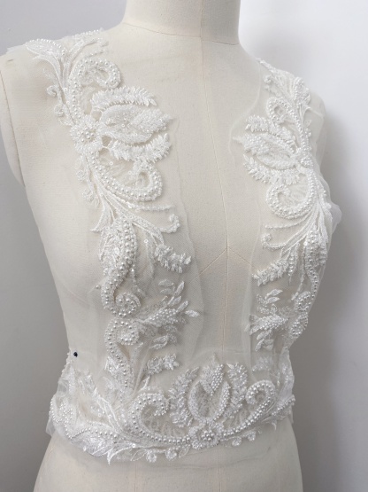 3D Petals Beaded Trim Tassel Crystal Fringe Lace Trim for Bridal Dress,Belt,Necklace, Fringe Wedding Lace Ribbon for 1 Yard