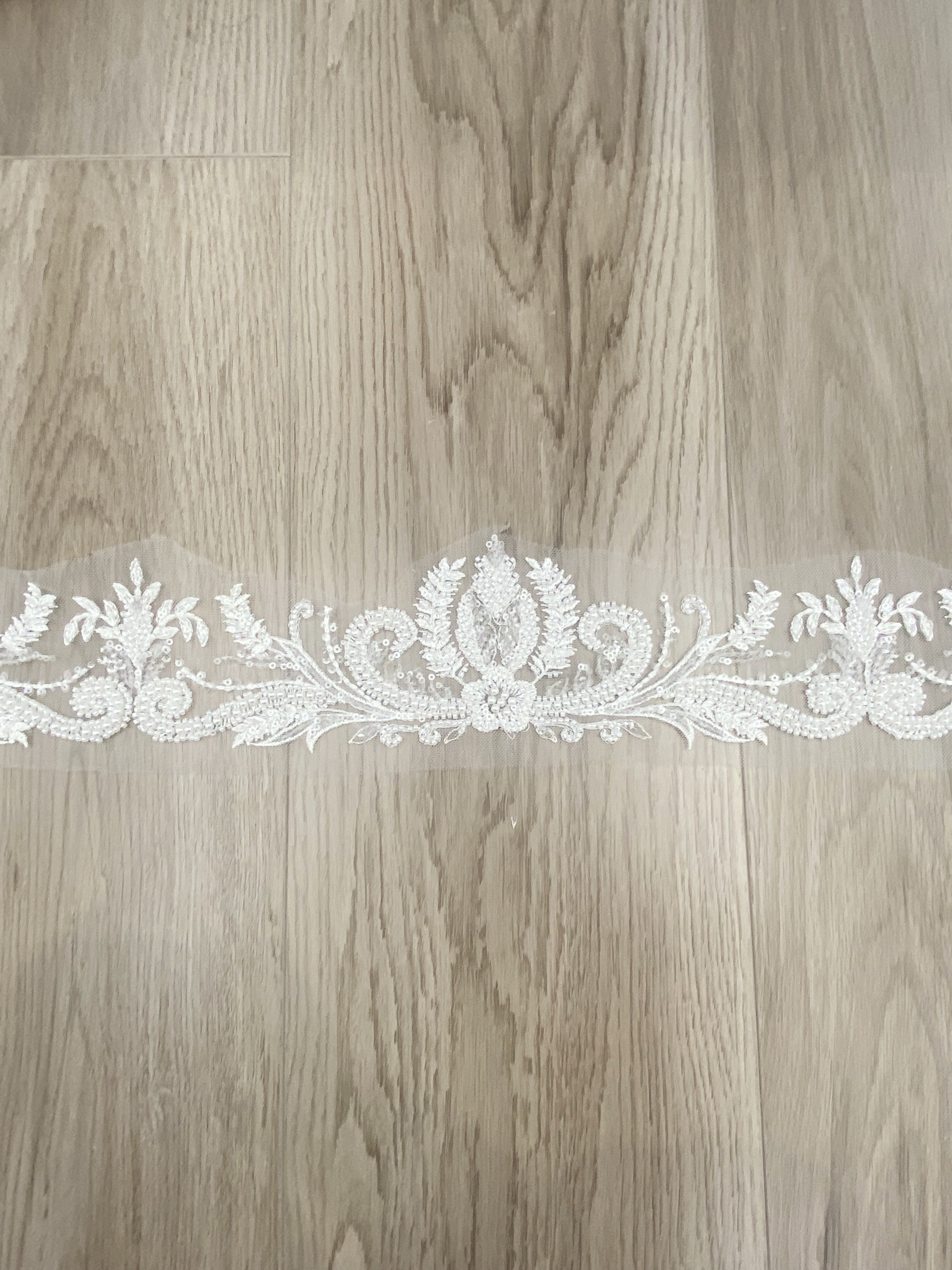 3D Petals Beaded Trim Tassel Crystal Fringe Lace Trim for Bridal Dress,Belt,Necklace, Fringe Wedding Lace Ribbon for 1 Yard