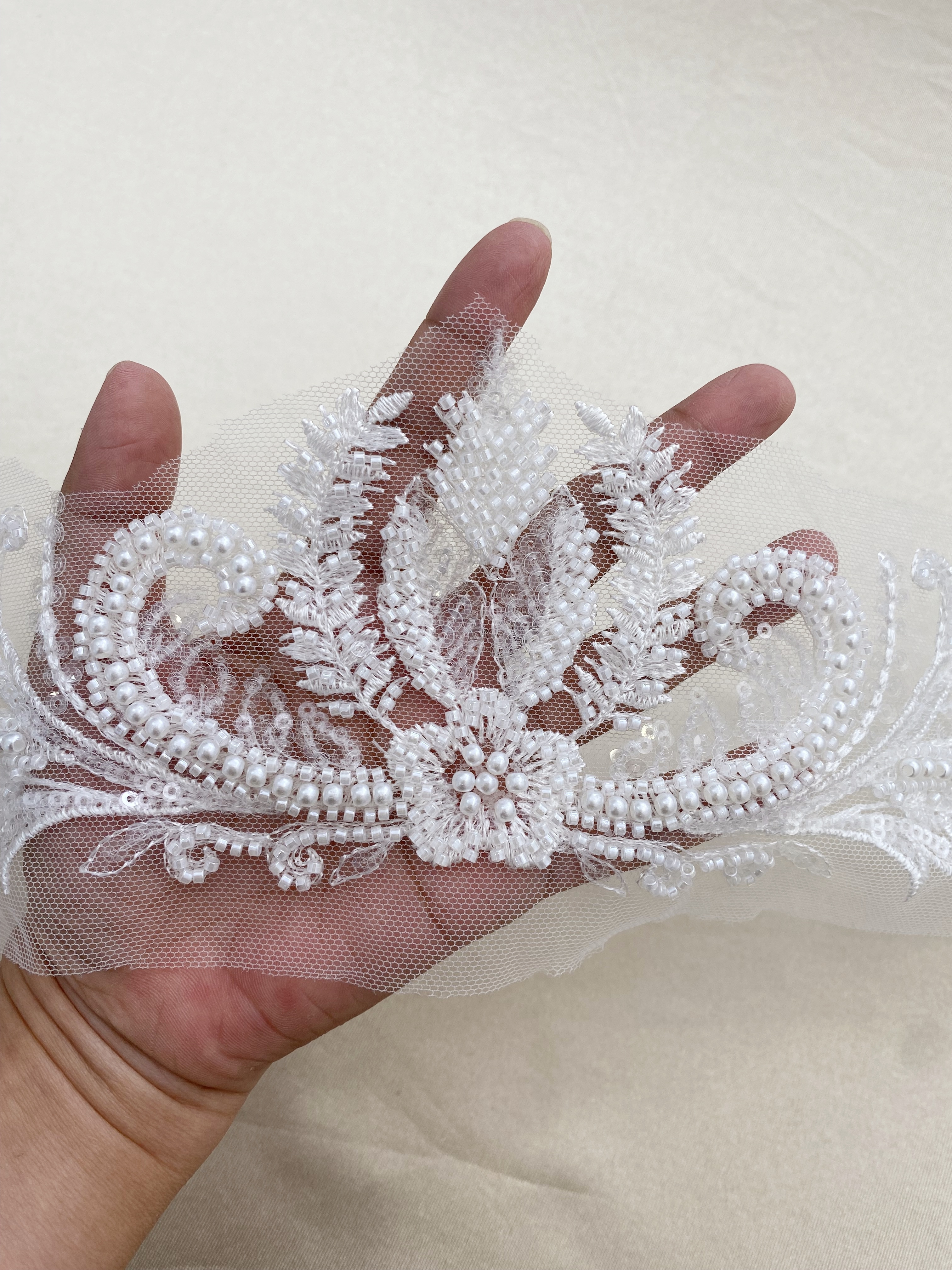 3D Petals Beaded Trim Tassel Crystal Fringe Lace Trim for Bridal Dress,Belt,Necklace, Fringe Wedding Lace Ribbon for 1 Yard